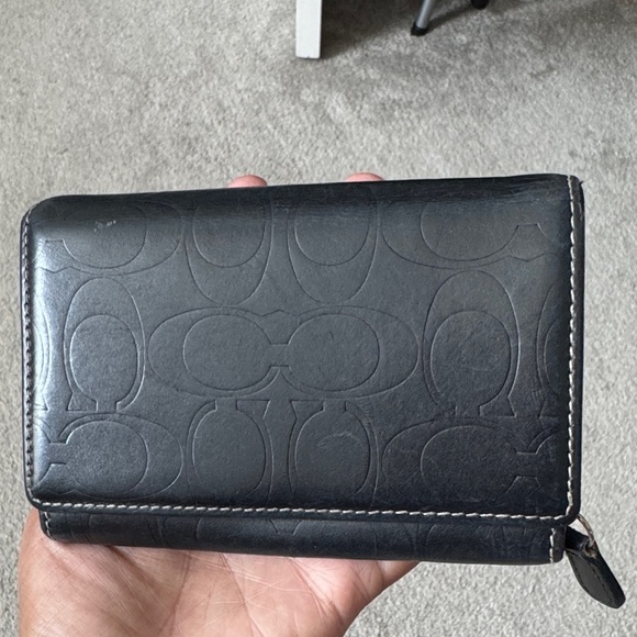 Vintage Coach Leather Monogram Bifold Compact Wallet Black - Picture 1 of 8